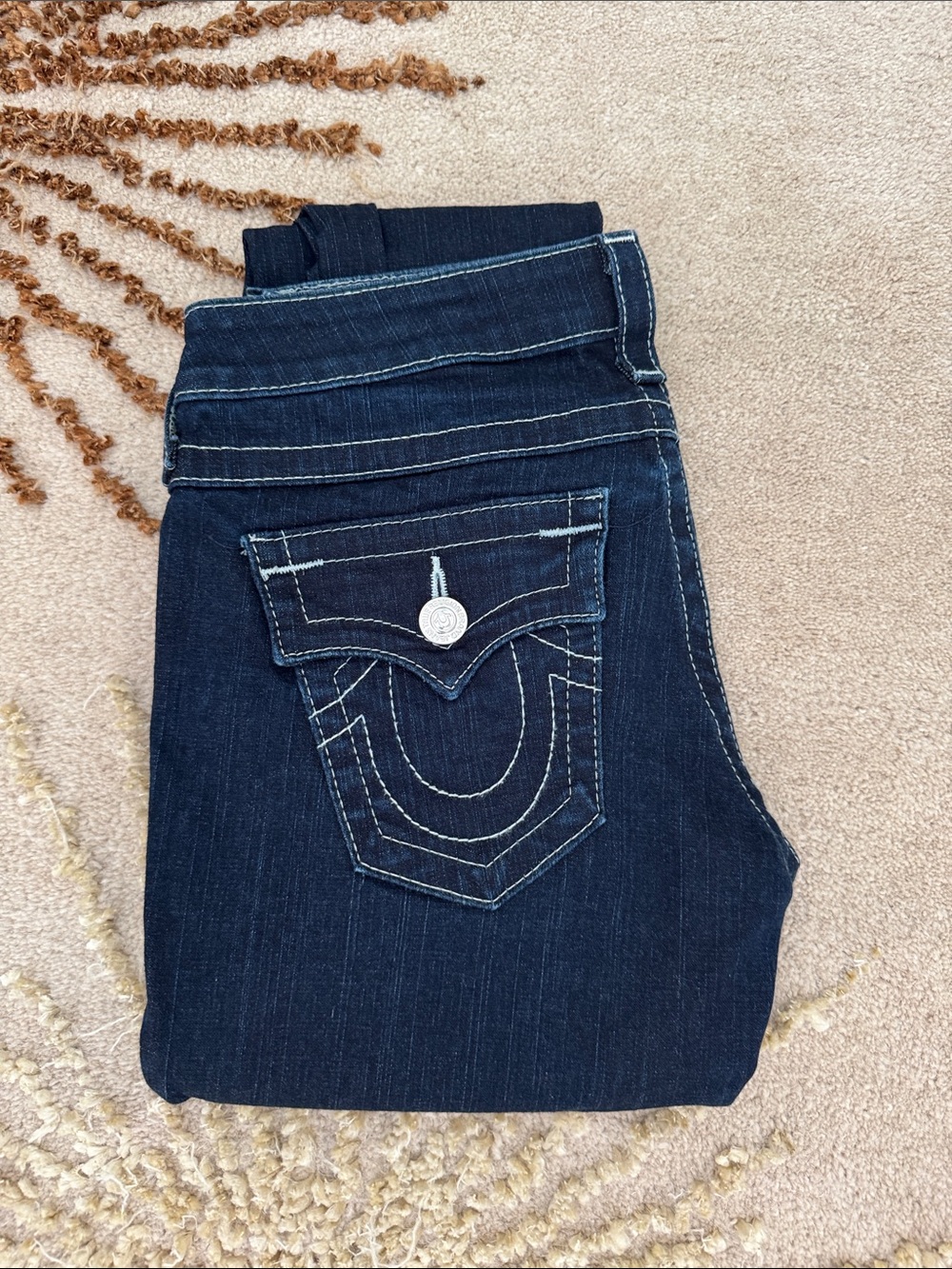 True Religion Dark Indigo Bootcut Jeans with Contrast Stitching